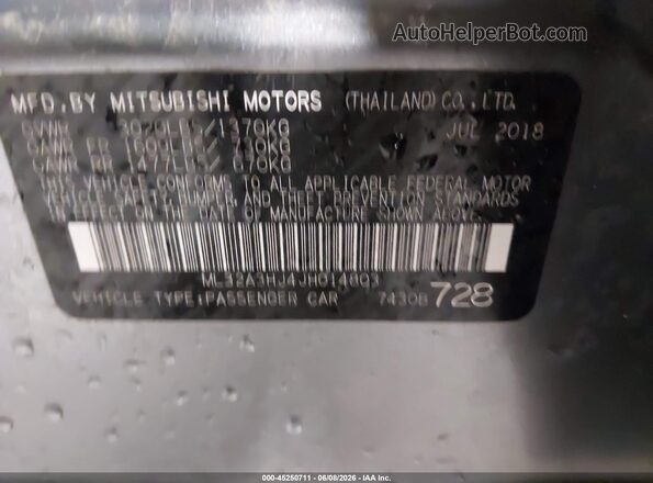 ML32A3HJ4JH014803 2018 MITSUBISHI MIRAGE Серый Вид подкапотного пространства