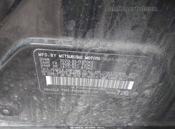 ML32A3HJ4KH002801 2019 MITSUBISHI MIRAGE Black Engine compartment view