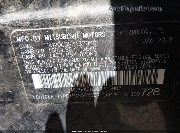 ML32A3HJ8JH009071 2018 MITSUBISHI MIRAGE Black Engine compartment view