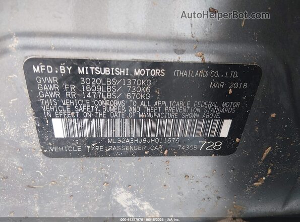 ML32A3HJ8JH011676 2018 MITSUBISHI MIRAGE Gray ძრავის განყოფილების ხედი