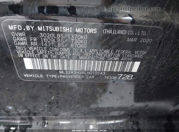 ML32A3HJ8LH010143 2020 MITSUBISHI MIRAGE Black Engine compartment view