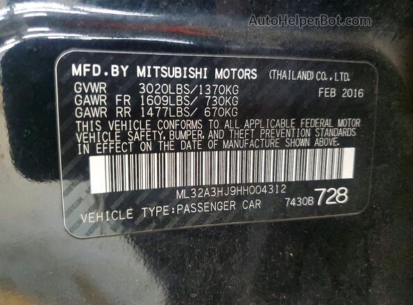 ML32A3HJ9HH004312 2017 MITSUBISHI MIRAGE Black Vista del compartimento del motor