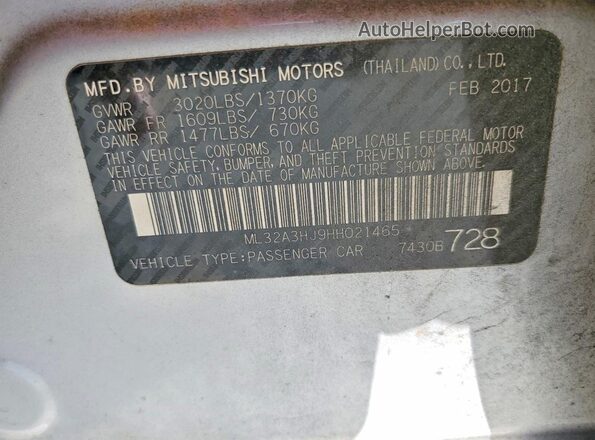ML32A3HJ9HH021465 2017 MITSUBISHI MIRAGE Silver Вид підкапотного простору