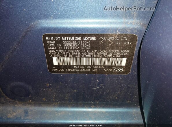 ML32A3HJ9JH004185 2018 MITSUBISHI MIRAGE Light Blue Engine compartment view