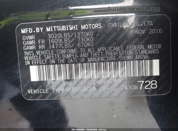 ML32A3HJXHH016906 2017 MITSUBISHI MIRAGE Черный Вид подкапотного пространства