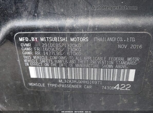 ML32A3HJXHH016971 2017 MITSUBISHI MIRAGE Black Вид підкапотного простору