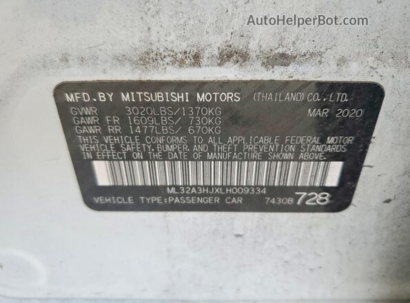 ML32A3HJXLH009334 2020 MITSUBISHI MIRAGE Белый Вид подкапотного пространства