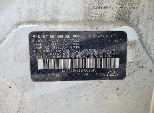 ML32A4HJ1JH001545 2018 MITSUBISHI MIRAGE White Widok komory silnika