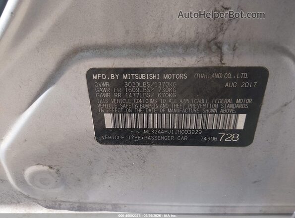 ML32A4HJ1JH003229 2018 MITSUBISHI MIRAGE Silver ძრავის განყოფილების ხედი