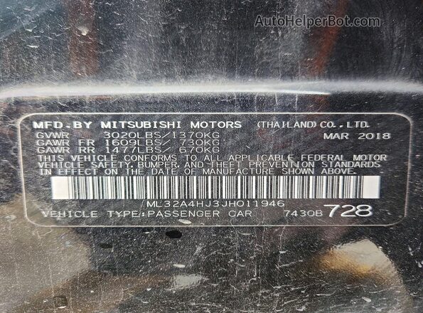 ML32A4HJ3JH011946 2018 MITSUBISHI MIRAGE Black Вид підкапотного простору
