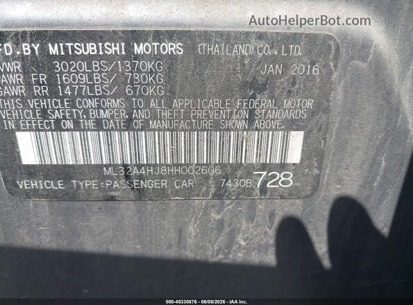 ML32A4HJ8HH002606 2017 MITSUBISHI MIRAGE Gray Vista del compartimento del motor