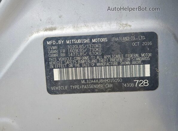 ML32A4HJ8HH015050 2017 MITSUBISHI MIRAGE Silver Вид підкапотного простору