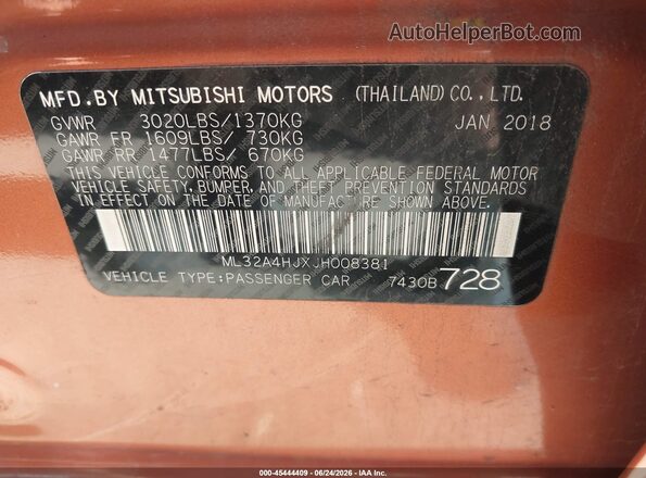 ML32A4HJXJH008381 2018 MITSUBISHI MIRAGE Orange Engine compartment view