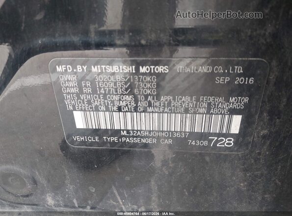 ML32A5HJ0HH013637 2017 MITSUBISHI MIRAGE Black Vista del compartimento del motor