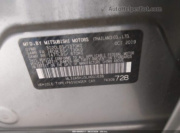 ML32A5HJ3LH001636 2020 MITSUBISHI MIRAGE Gray ძრავის განყოფილების ხედი