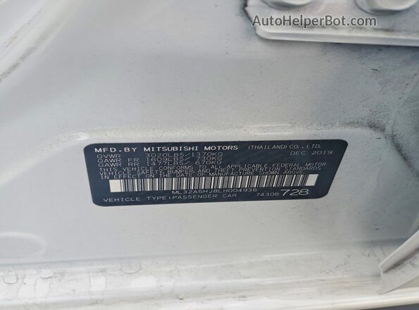 ML32A5HJ8LH004936 2020 MITSUBISHI MIRAGE White 