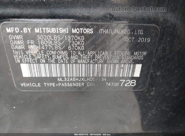 ML32A5HJXLH002184 2020 MITSUBISHI MIRAGE Black ძრავის განყოფილების ხედი