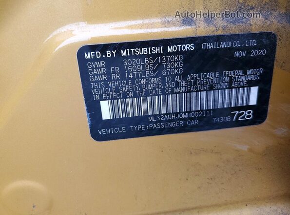 ML32AUHJ0MH002111 2021 MITSUBISHI MIRAGE Yellow VIN sticker view