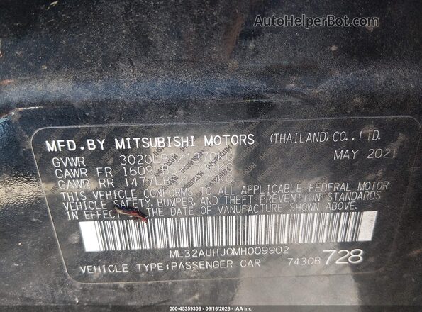 ML32AUHJ0MH009902 2021 MITSUBISHI MIRAGE Black Engine compartment view