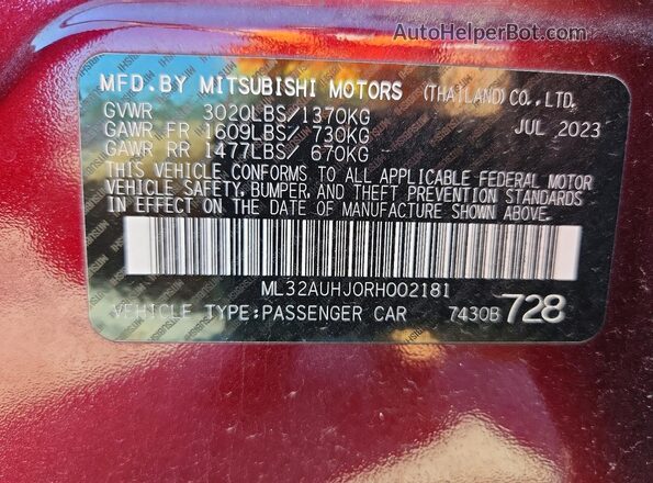 ML32AUHJ0RH002181 2024 MITSUBISHI MIRAGE Бордовый Вид подкапотного пространства
