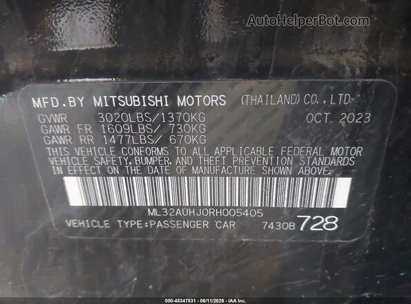 ML32AUHJ0RH005405 2024 MITSUBISHI MIRAGE Black Engine compartment view