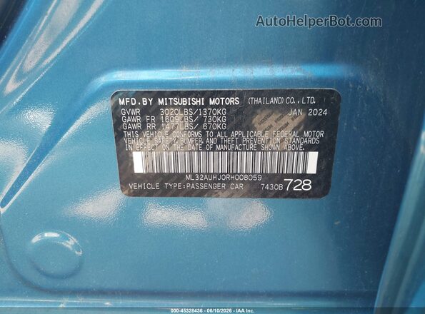 ML32AUHJ0RH008059 2024 MITSUBISHI MIRAGE Blue Շարժիչի բաժամունքի տեսք