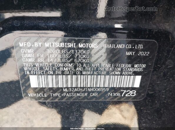 ML32AUHJ1NH006959 2022 MITSUBISHI MIRAGE Black Widok komory silnika
