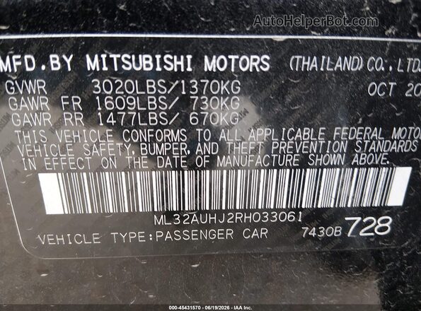 ML32AUHJ2RH033061 2024 MITSUBISHI MIRAGE Black Vista del compartimento del motor