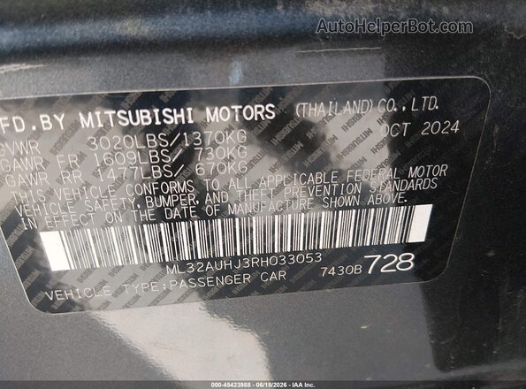 ML32AUHJ3RH033053 2024 MITSUBISHI MIRAGE Black Engine compartment view
