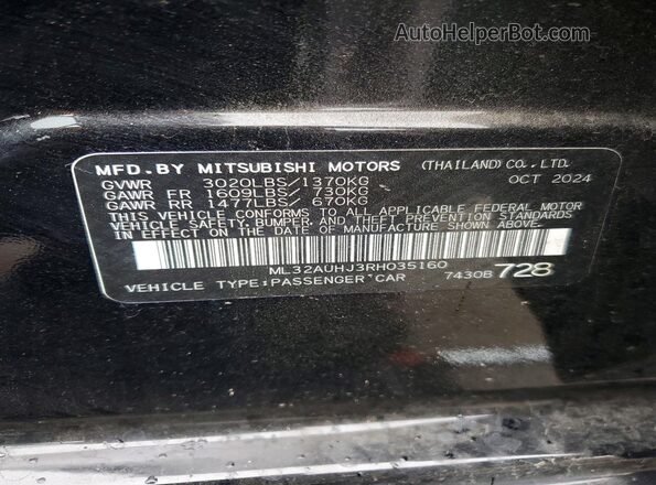 ML32AUHJ3RH035160 2024 MITSUBISHI MIRAGE Black VIN sticker view