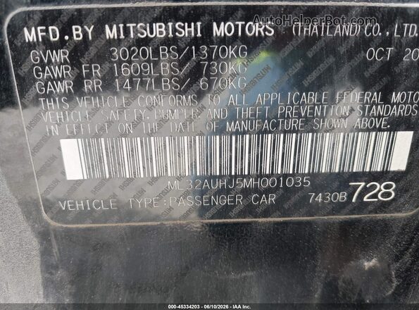 ML32AUHJ5MH001035 2021 MITSUBISHI MIRAGE Black Вид підкапотного простору