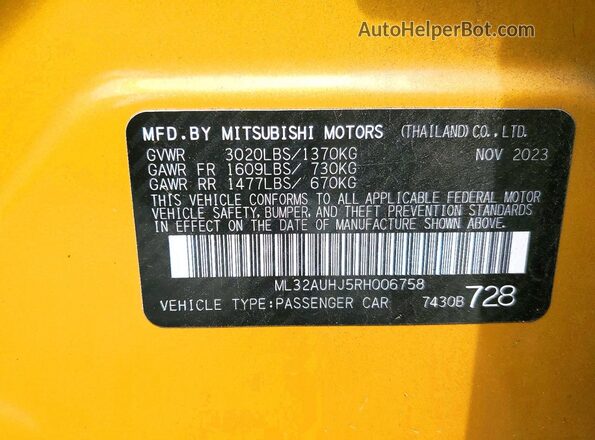 ML32AUHJ5RH006758 2024 MITSUBISHI MIRAGE Yellow Engine compartment view