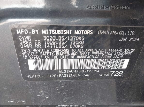 ML32AUHJ5RH009384 2024 MITSUBISHI MIRAGE Gray Widok komory silnika