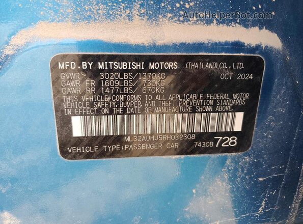 ML32AUHJ5RH032308 2024 MITSUBISHI MIRAGE Blue ძრავის განყოფილების ხედი
