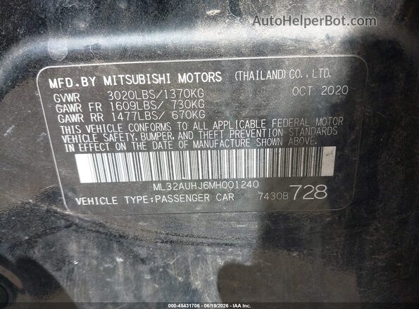 ML32AUHJ6MH001240 2021 MITSUBISHI MIRAGE Black ძრავის განყოფილების ხედი