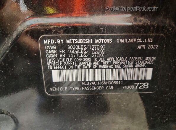 ML32AUHJ6NH006911 2022 MITSUBISHI MIRAGE Black 
