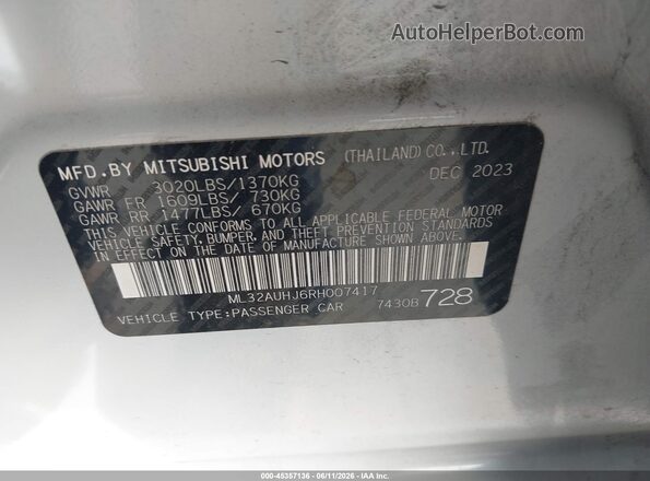 ML32AUHJ6RH007417 2024 MITSUBISHI MIRAGE Silver 