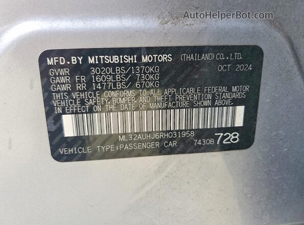 ML32AUHJ6RH031958 2024 MITSUBISHI MIRAGE Серебряный Вид подкапотного пространства