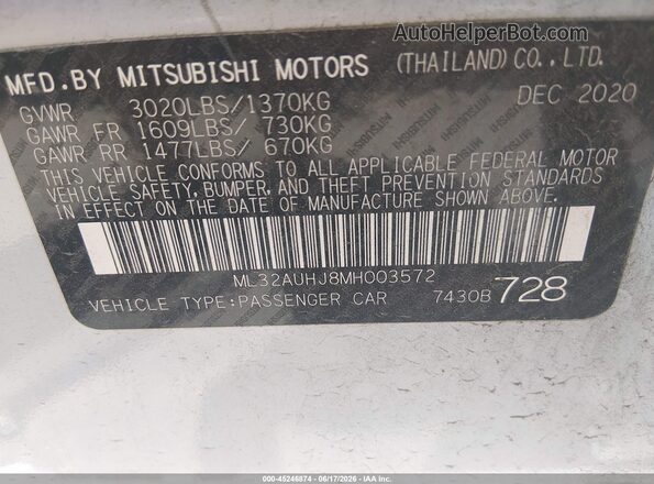 ML32AUHJ8MH003572 2021 MITSUBISHI MIRAGE Белый Вид подкапотного пространства