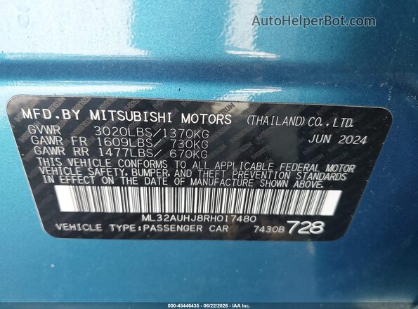 ML32AUHJ8RH017480 2024 MITSUBISHI MIRAGE Blue Engine compartment view