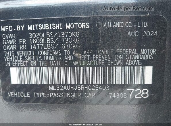 ML32AUHJ8RH025403 2024 MITSUBISHI MIRAGE Серый Вид подкапотного пространства