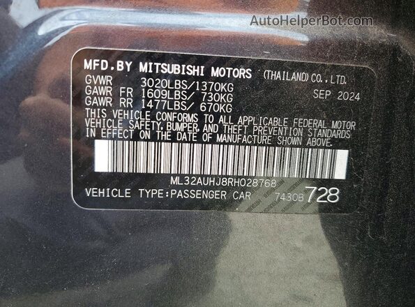ML32AUHJ8RH028768 2024 MITSUBISHI MIRAGE Gray Вид підкапотного простору