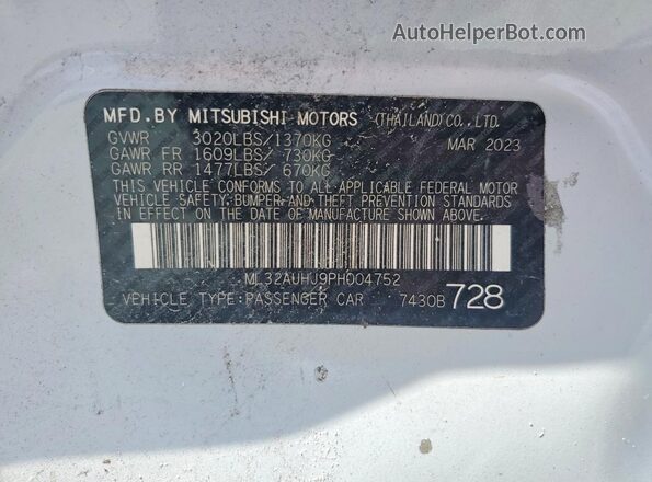 ML32AUHJ9PH004752 2023 MITSUBISHI MIRAGE White Widok naklejki z numerem VIN