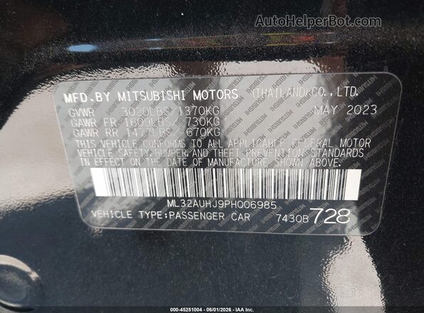 ML32AUHJ9PH006985 2023 MITSUBISHI MIRAGE Black Вид підкапотного простору