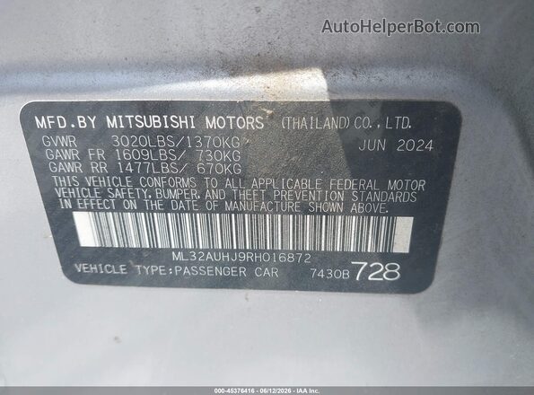 ML32AUHJ9RH016872 2024 MITSUBISHI MIRAGE Light Blue 