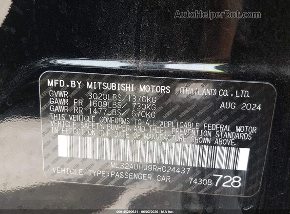 ML32AUHJ9RH024437 2024 MITSUBISHI MIRAGE Black Շարժիչի բաժամունքի տեսք