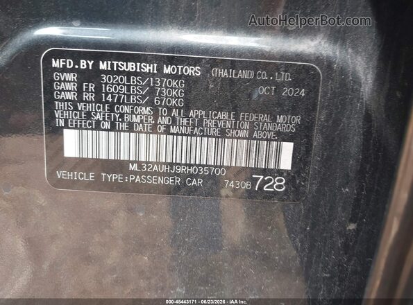 ML32AUHJ9RH035700 2024 MITSUBISHI MIRAGE Серый Вид подкапотного пространства
