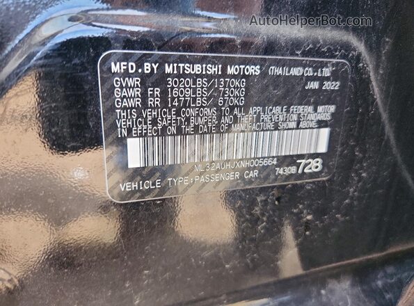 ML32AUHJXNH005664 2022 MITSUBISHI MIRAGE Черный Вид подкапотного пространства