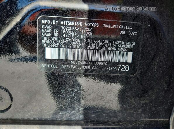 ML32AUHJXNH009570 2022 MITSUBISHI MIRAGE Black Вид наклейки з VIN-кодом