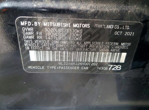 ML32AWHJ2NH001202 2022 MITSUBISHI MIRAGE Black Вид підкапотного простору
